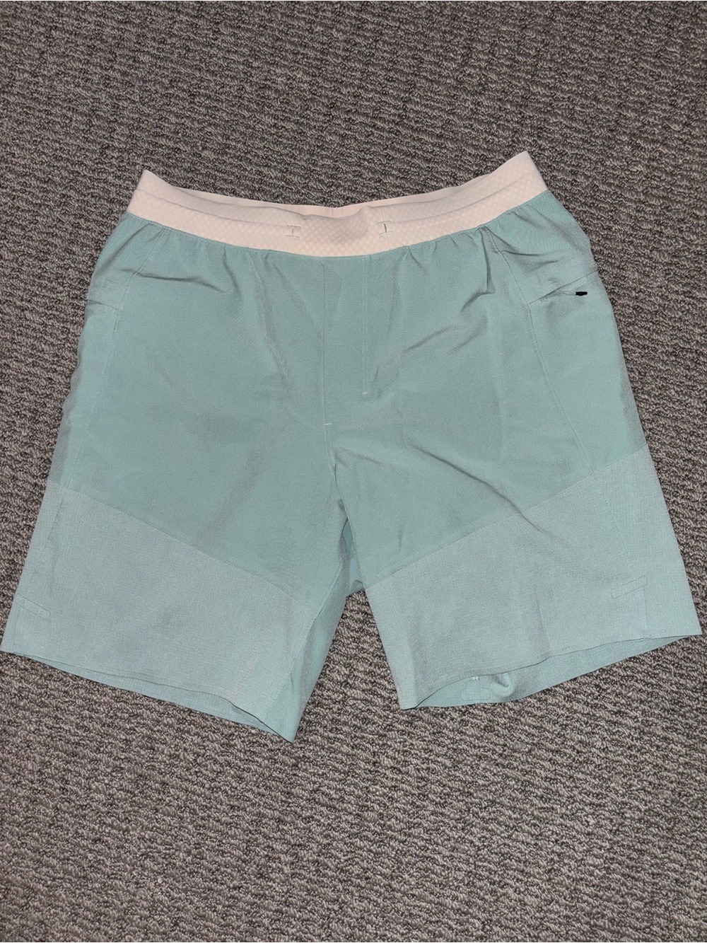 lululemon Men's Aqua Shorts with White Waistband - Size M - With inner liner
